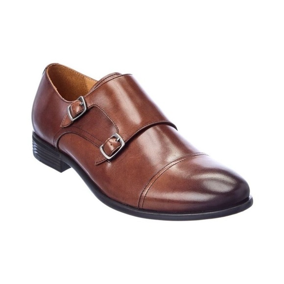 WARFIELD & GRAND Men\'s Brown Cap Double Monk Strap Leather Loafers